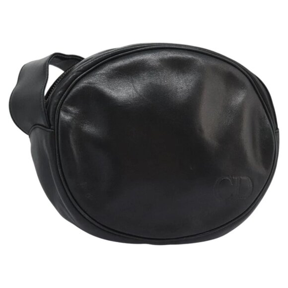 Christian Dior Shoulder Bag Leather Black Gold Auth mr1019 - Picture 1 of 14